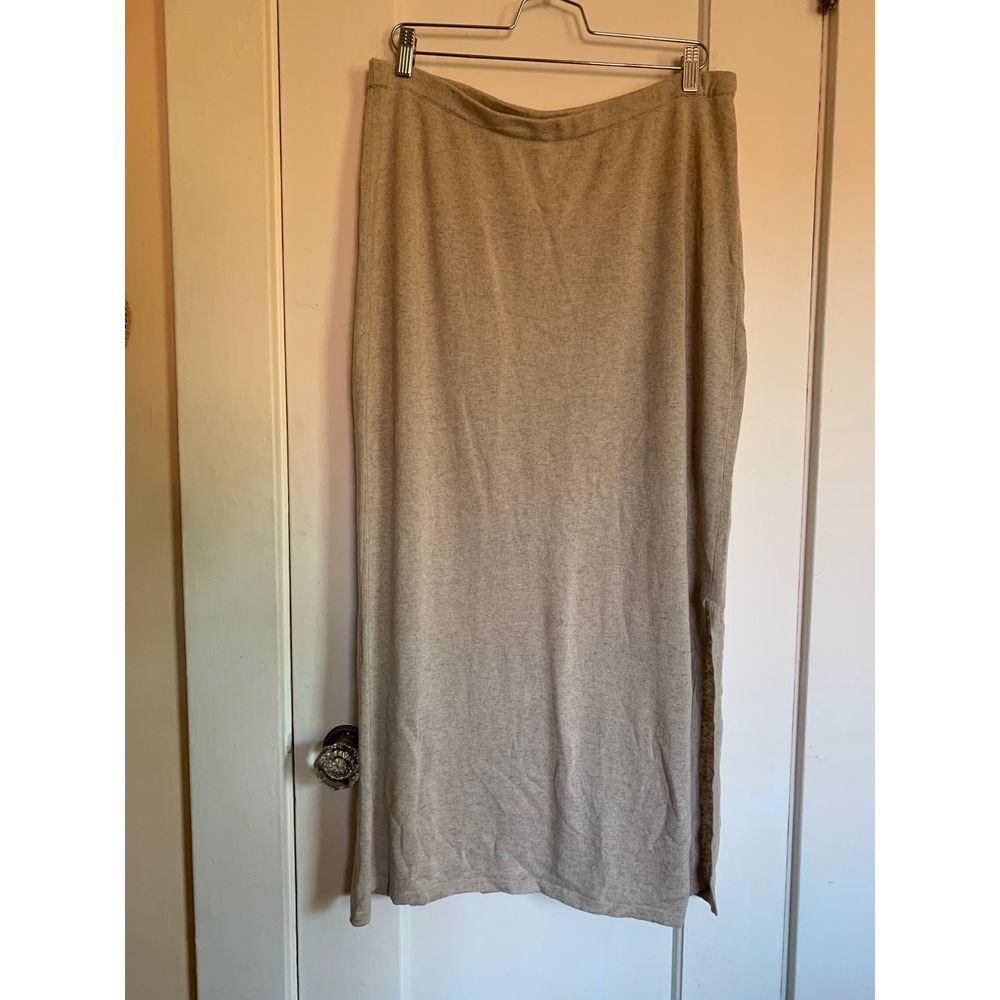 Villager Liz Claiborne Linen Blend Knit Maxi Skirt Beige Tan Large